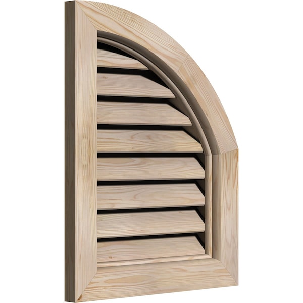 Quarter Round Top Right Primed, Functional, Pine Gable Vent W/ Brick Mould Face Frame, 18W X 28H